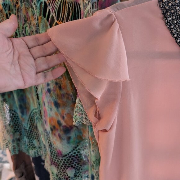 Vintage sheer soft chiffon top with beaded neckline L/XL - Picture 3 of 4